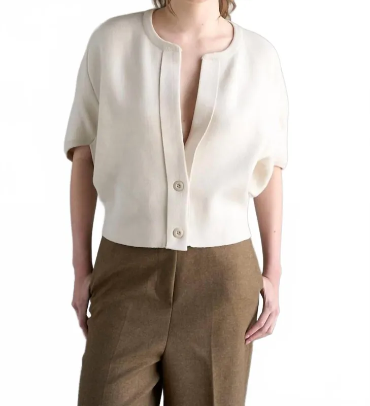 Double Button Cropped Cardigan Top In Ivory