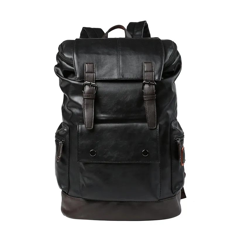 Durable Black Leather Backpack