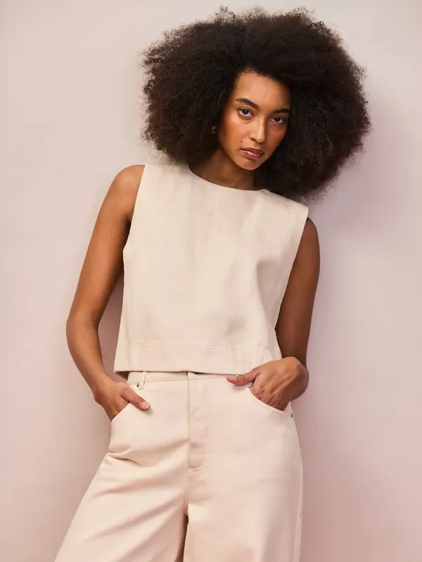 Ecru Cotton Twill Shell Top