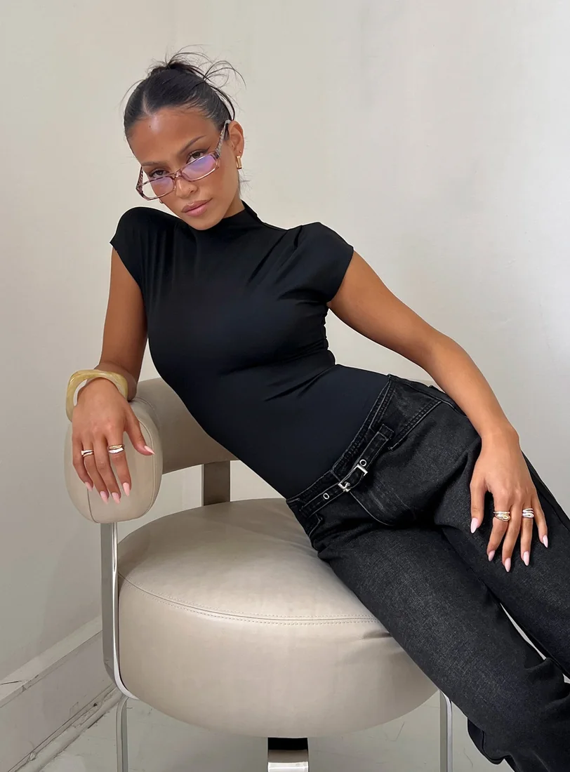 Cailie Mock Neck Bodysuit Black
