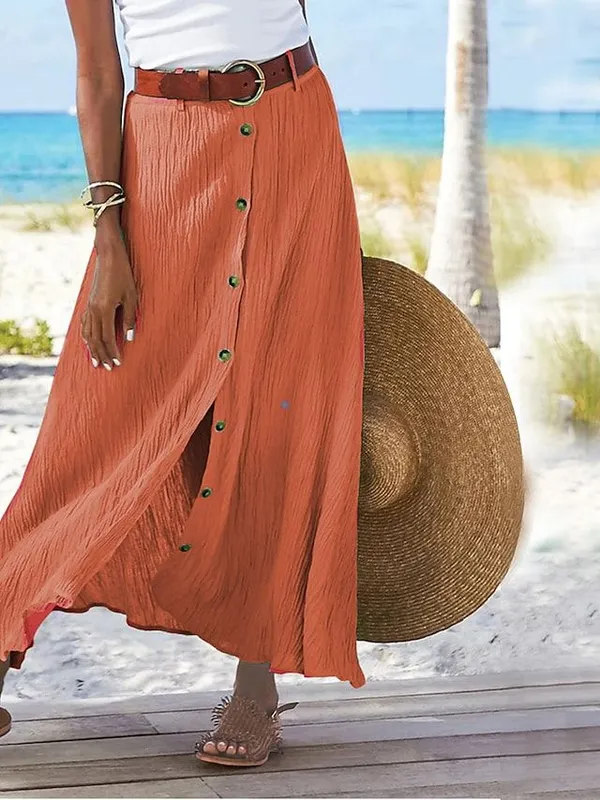 Ecru Structured Cotton Denim Maxi Skirt