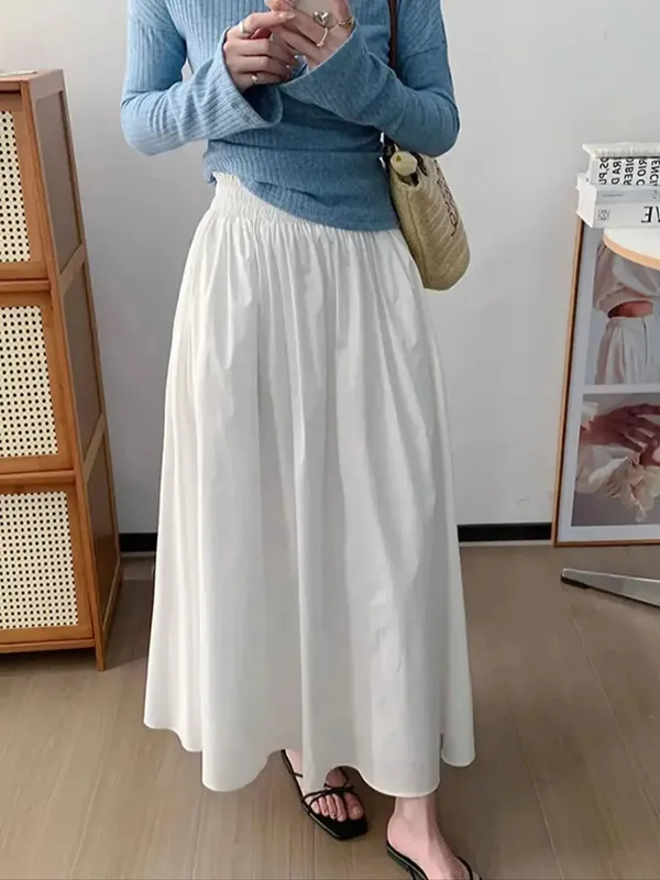 Ecru Structured Cotton Denim Maxi Skirt