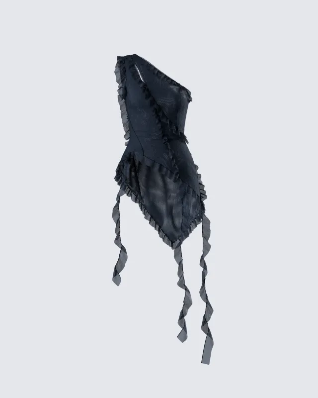 Ekaterina Black Mesh Ruffle