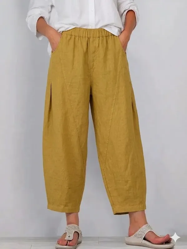 Elastic-waist Linen And Cotton Trousers