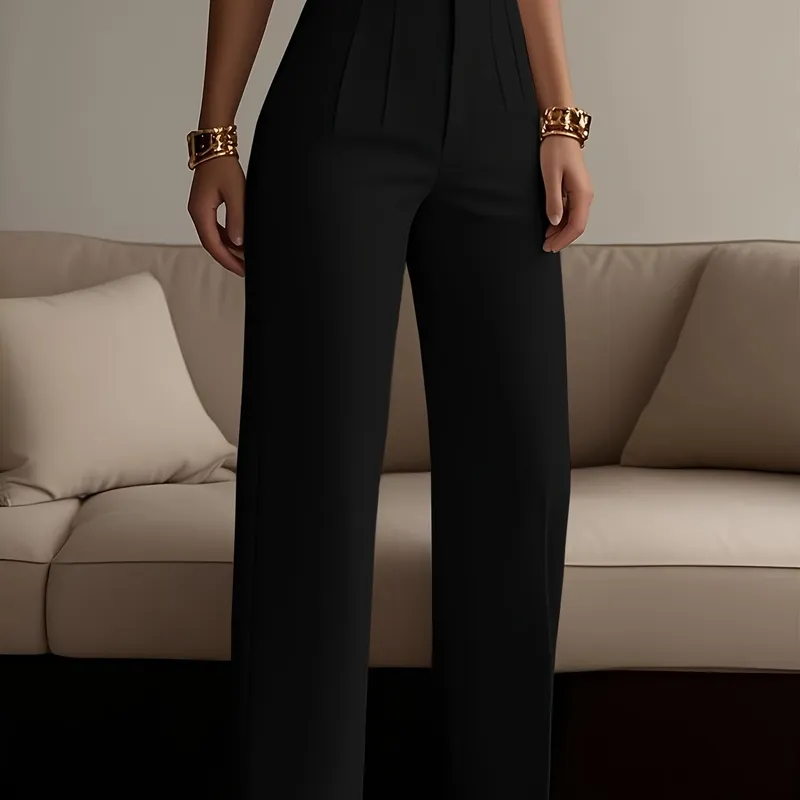 ' Elegant Solid Black Trousers With