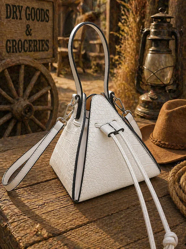 Elegant Textured Mini Handbag – Structured Crossbody & Top Handle Bag | White, Black & Light Green