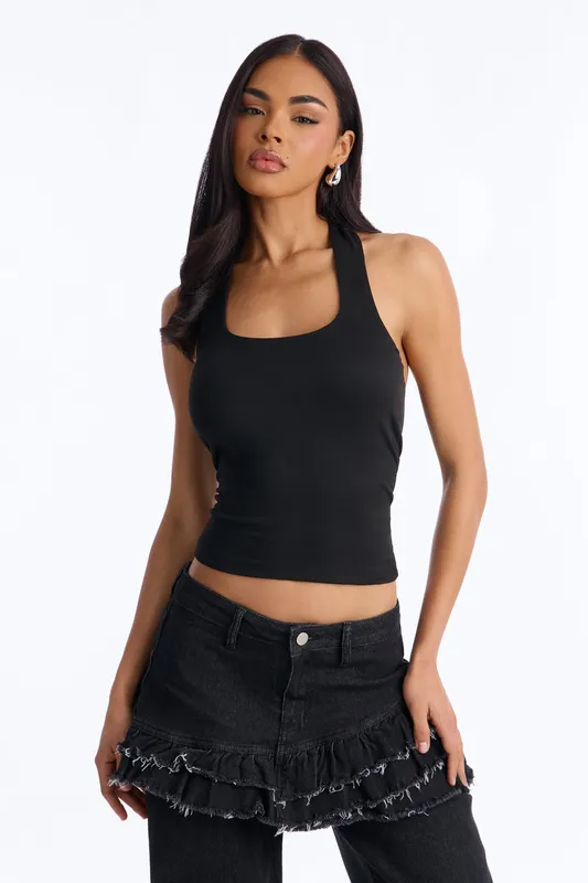 Ellie Double Lined Basic Halter Top Black
