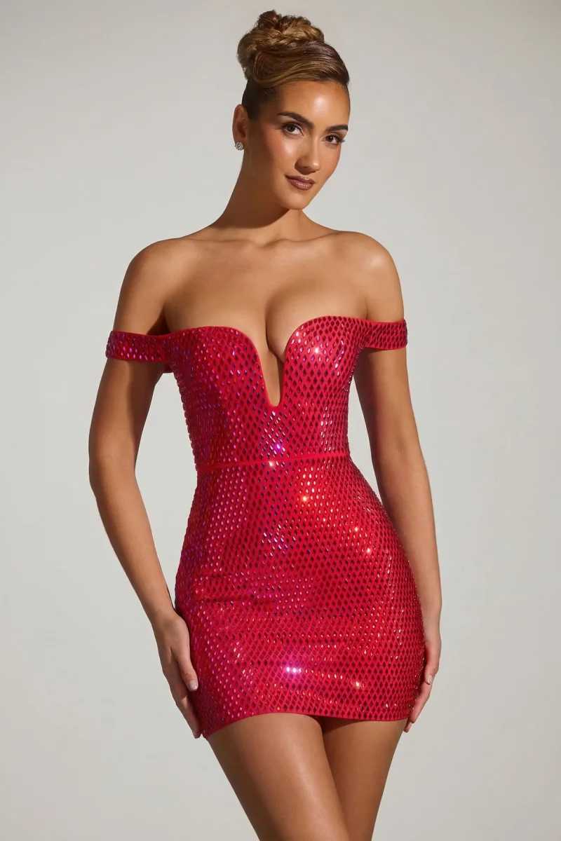 Embellished Off-shoulder Mini Dress