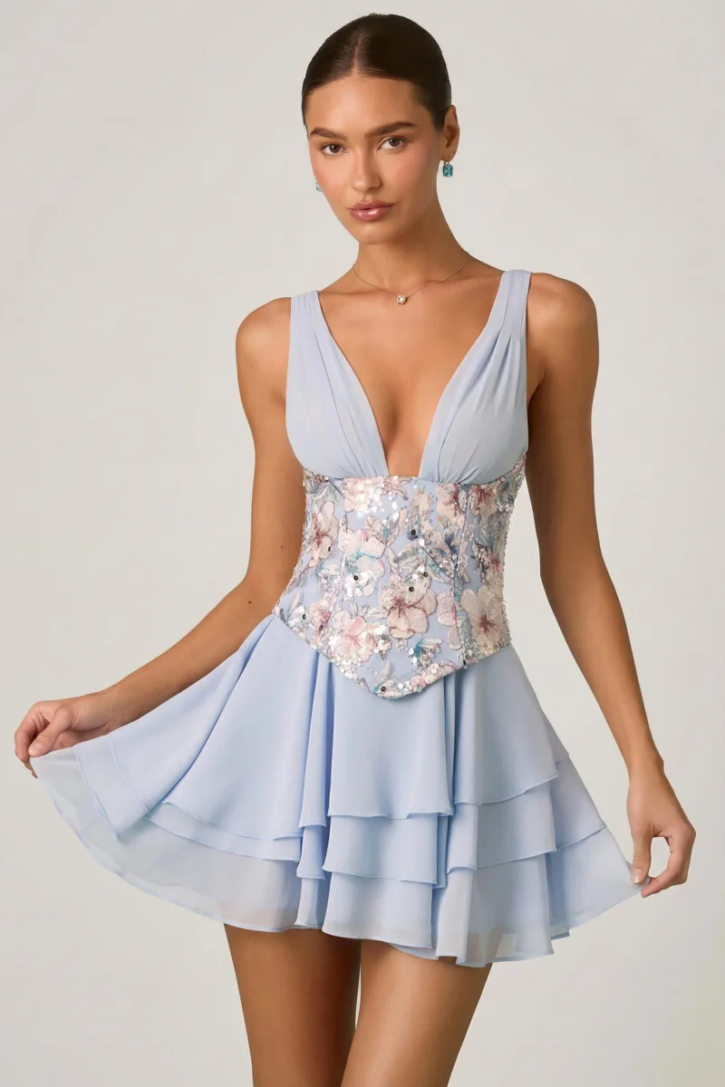 Embellished Ruffled Corset Mini