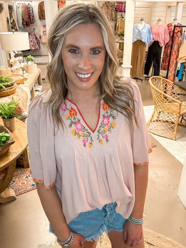 Embroidered Dusty Peach Blouse