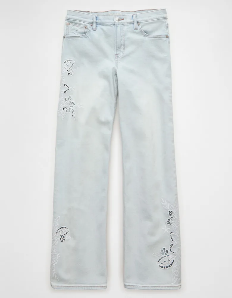 High-Waisted Embroidered Floral Stovepipe Jean