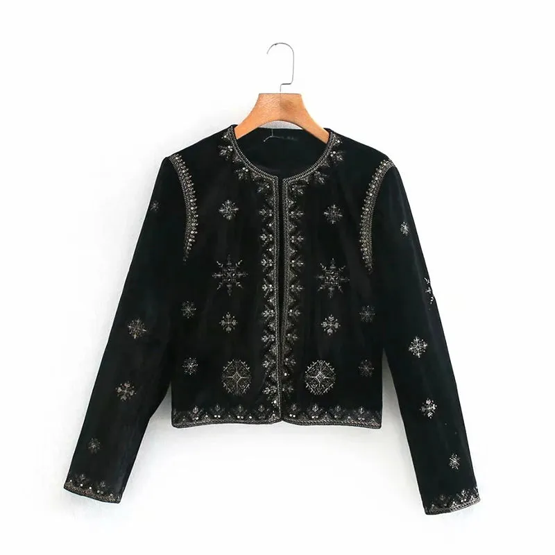 Embroidered Velvet Cardigan