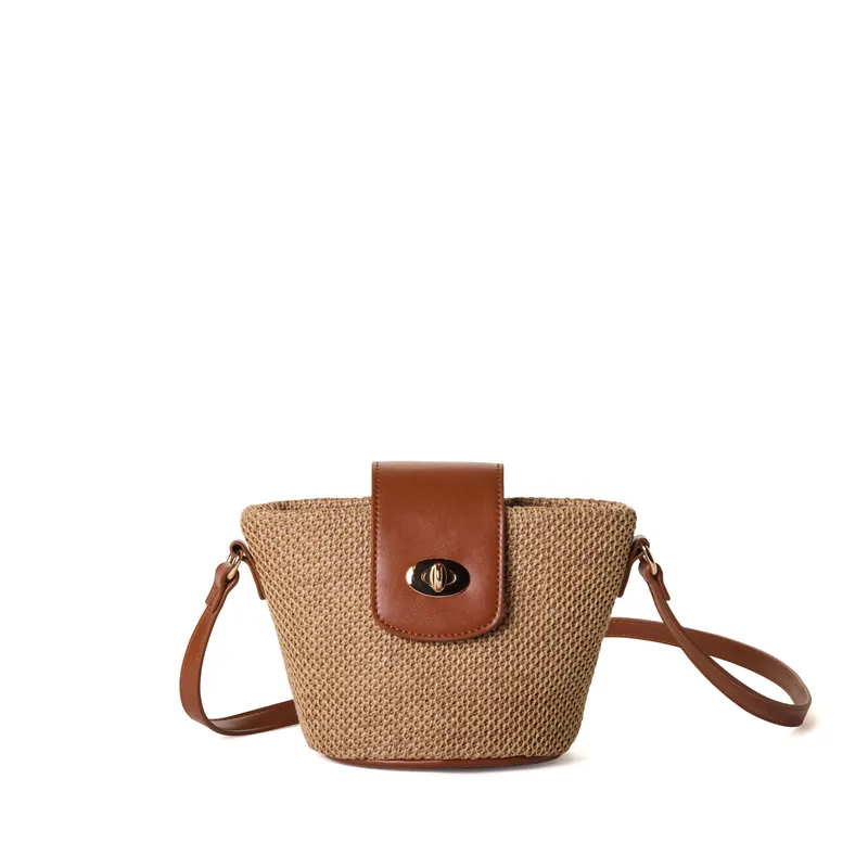 Emma Two-tone Woven Crossbody Bag Tan
