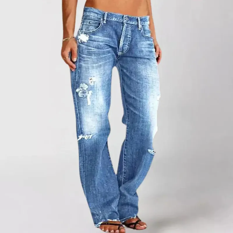 Faded Straight-leg Jeans For