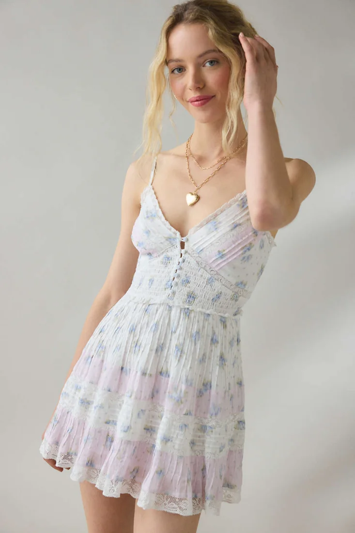 Krista Lace Trim Fit-And-Flare Mini Dress