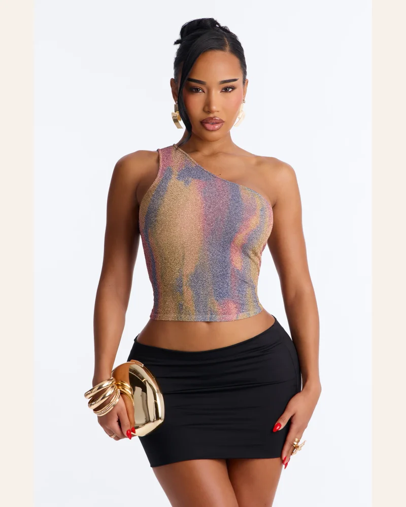 Emiko Abstract Metallic One Shoulder Top
