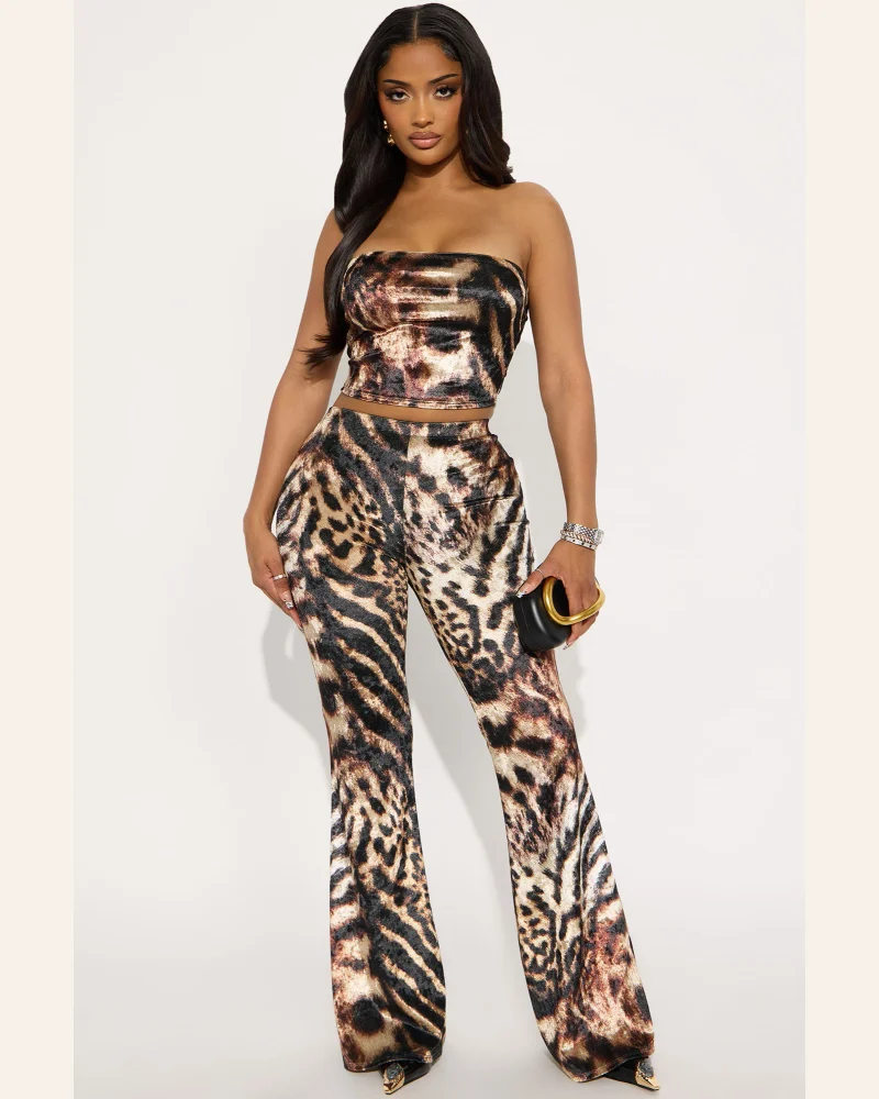 Julie Velvet Leopard Flare Pant Set