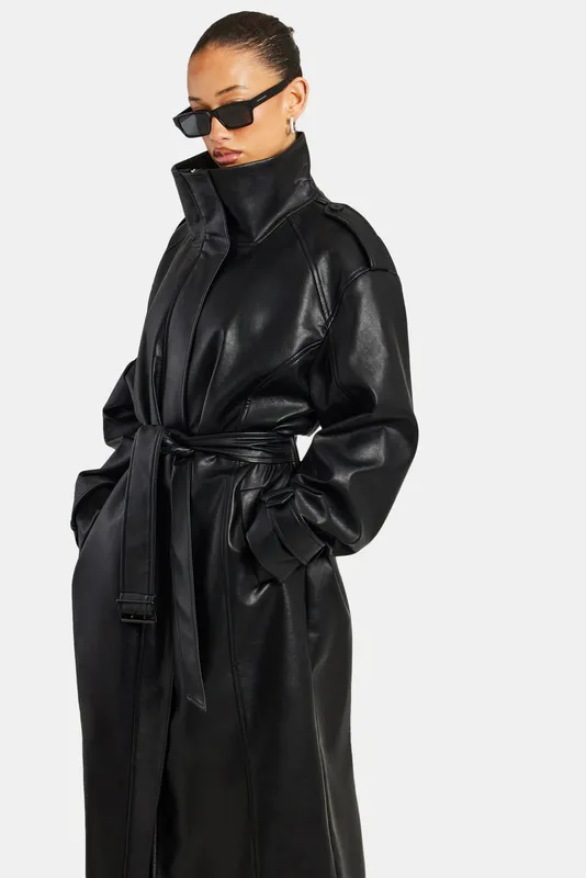 Faux Leather Trench Coat