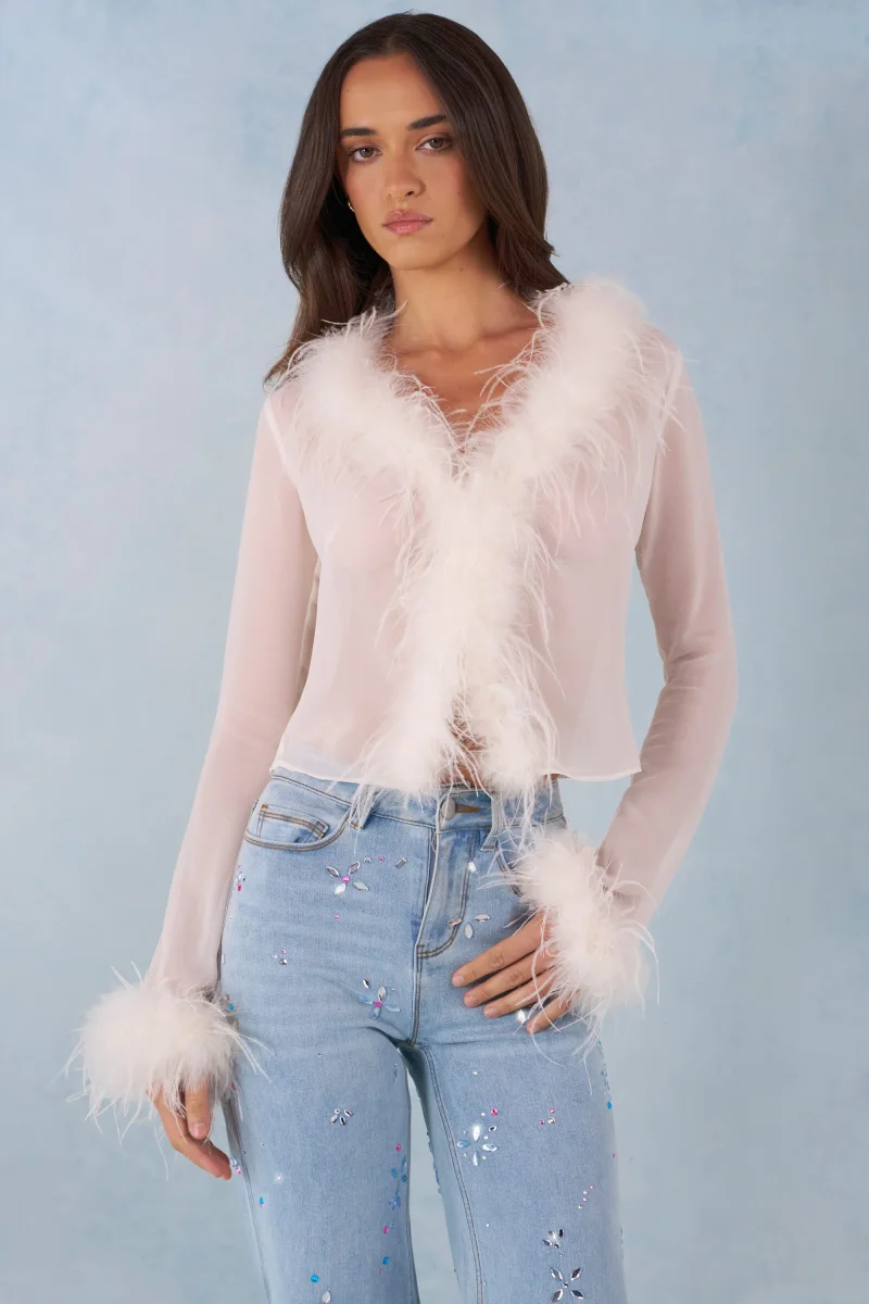 Feather Trim Sheer Top