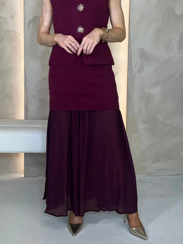 Fine Knit Double Layer Skirt Burgundy