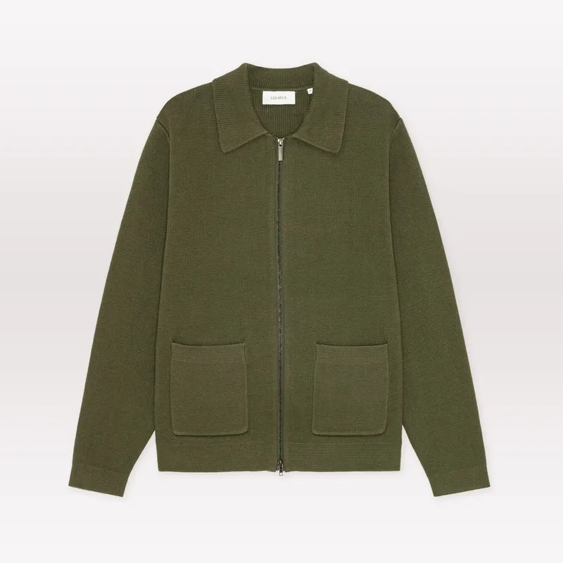 Fischer Cotton Milano Zip Overshirt Olive Green