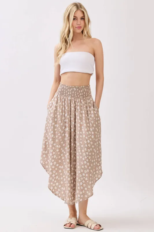Floral Midi Skirt-taupe