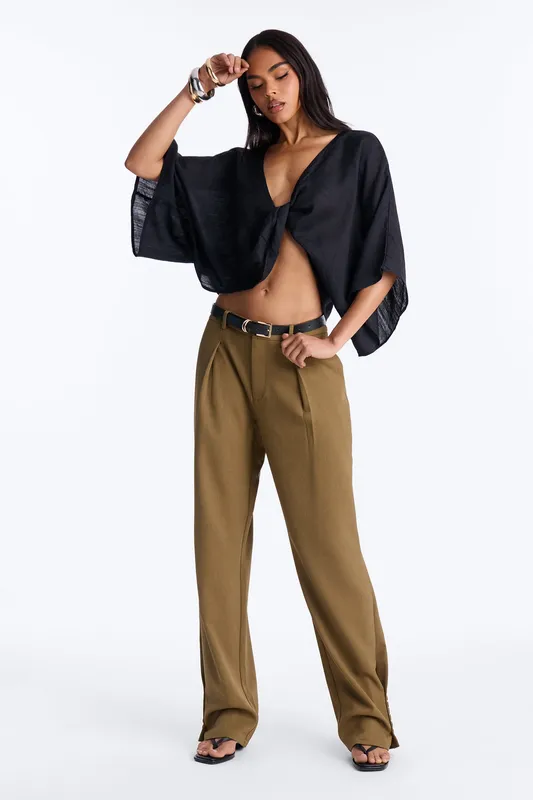 Frankie Button Cuff Straight Leg Trouser Olive