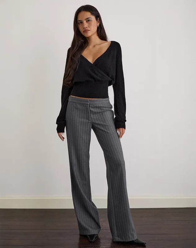 Ganta Slim Trouser In Pinstripe Charcoal