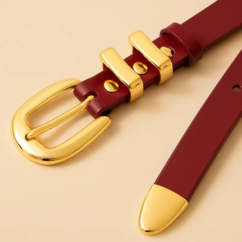 Genuine Leather Belt Slim Gold Metal Buckle