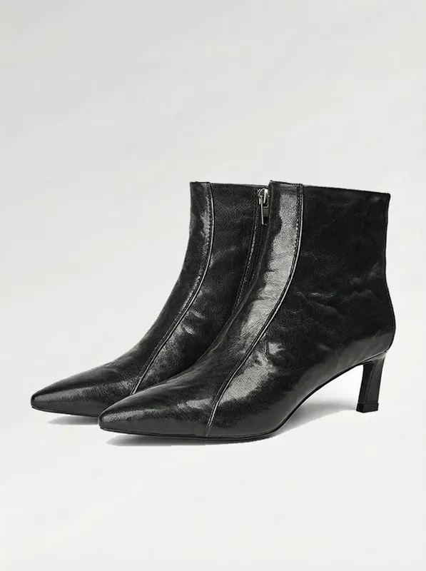 Glossy Pointed Ankle Boots