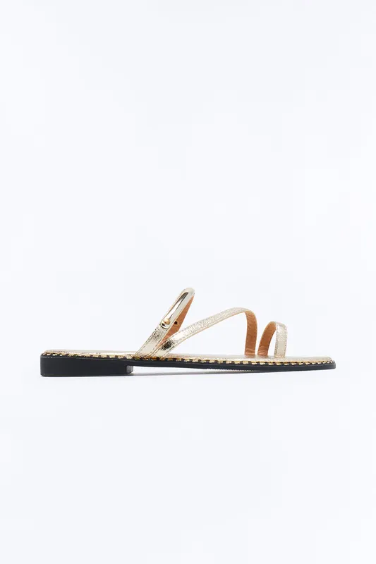 Go Off Metallic Flat Sandals Gold