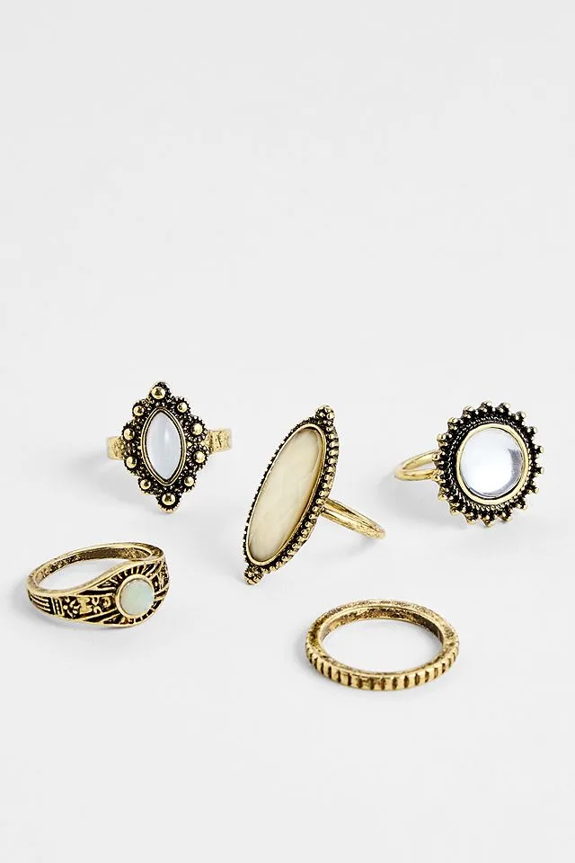 Silence + Noise Ornate Gem Rings 5-Pack