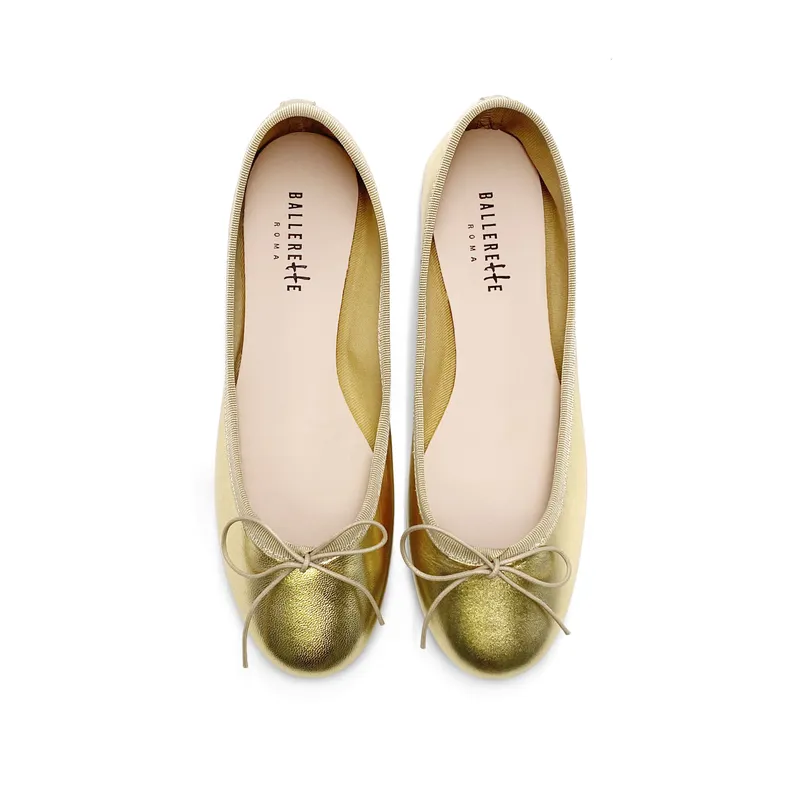 Gold Leather Ballet Flats
