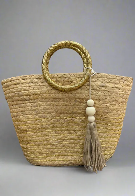 Gold Ring Handle Basket Bag