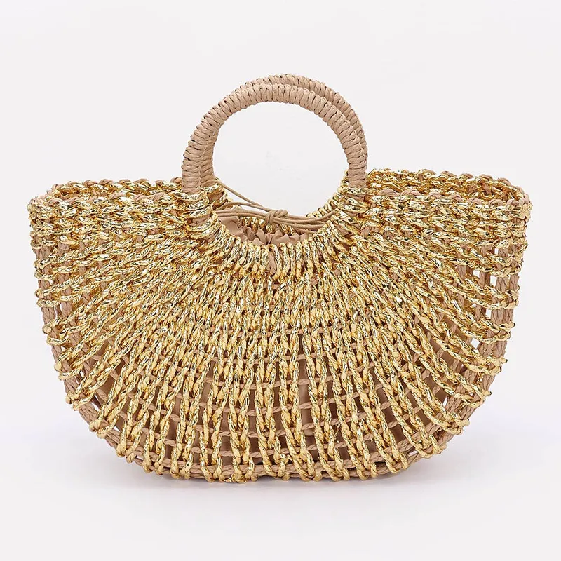 Golden Metallic Straw Tote Bag