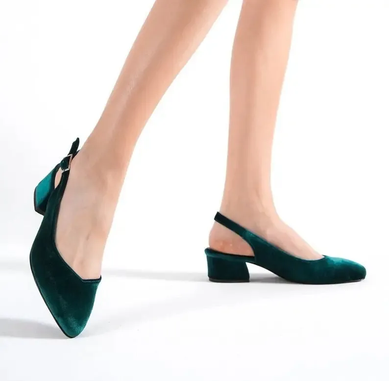 Green Low Block Heels