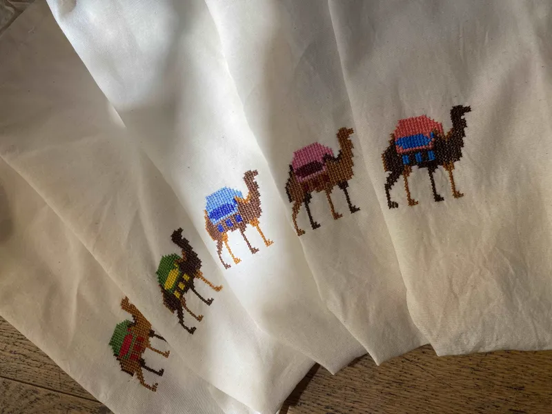 Hand Embroidered Camel Tote Bag