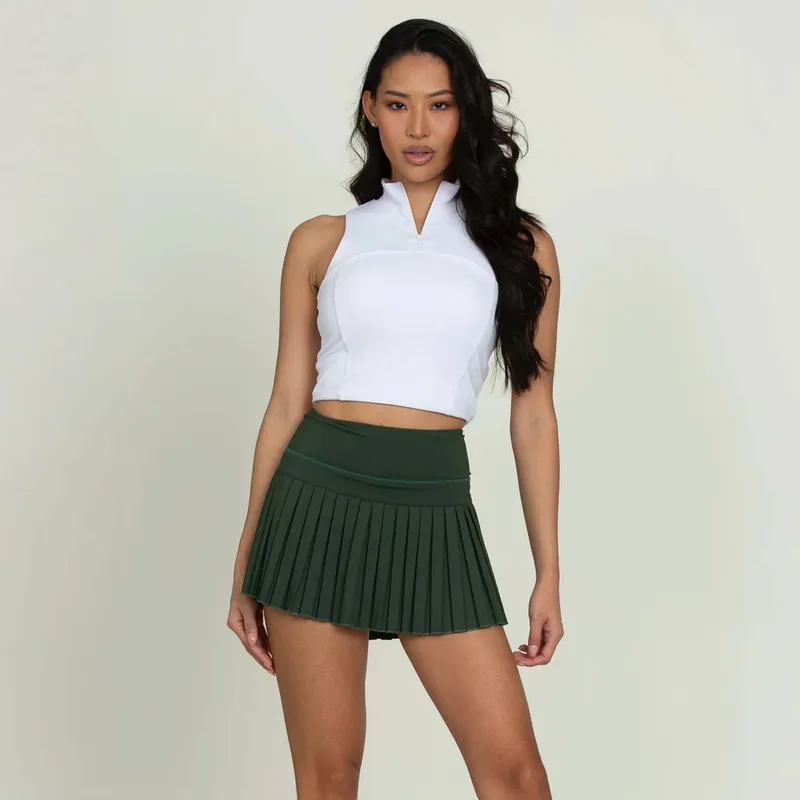 High-waisted Pleated Tennis Skort In Forest