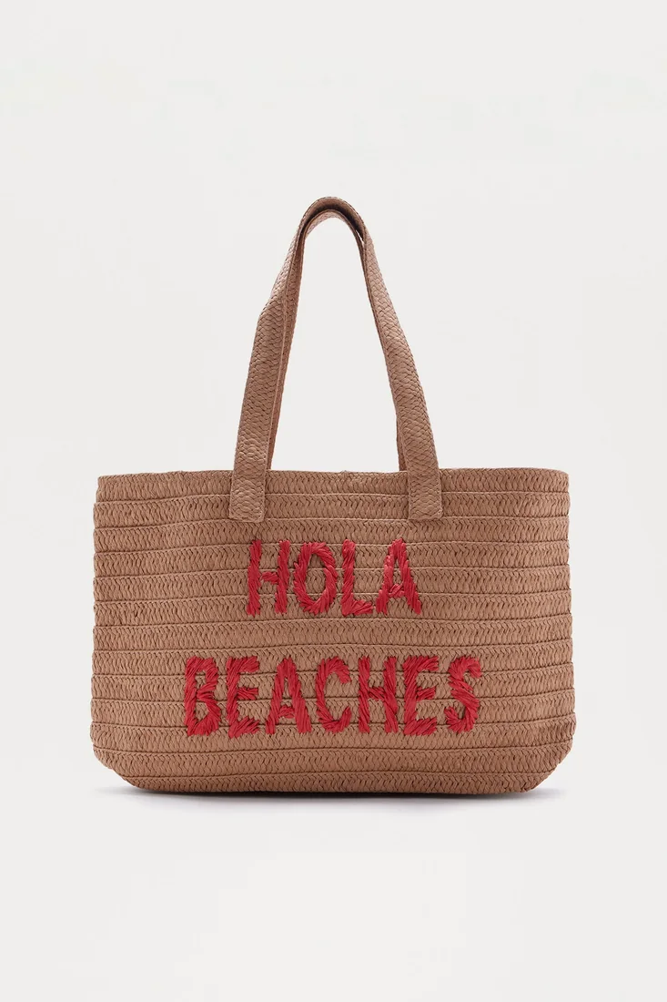 Hola Beaches Tote Bag Tan