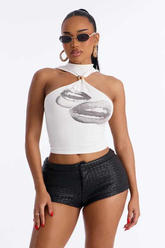 Hot Lips Halter Top White