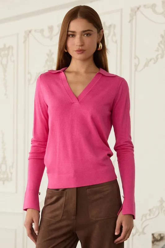 Hot Pink Polo Knit Top