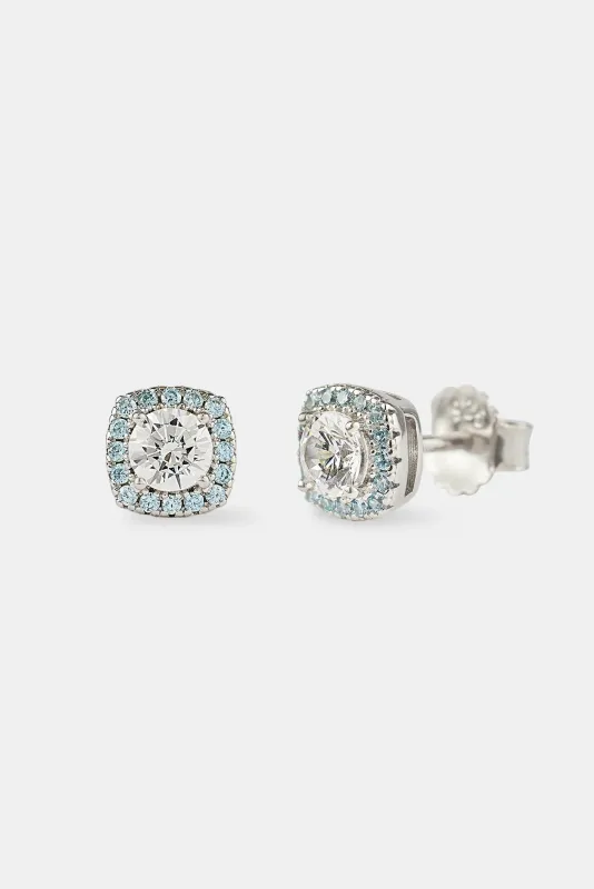 Iced Blue Edge Cluster Stud Earrings