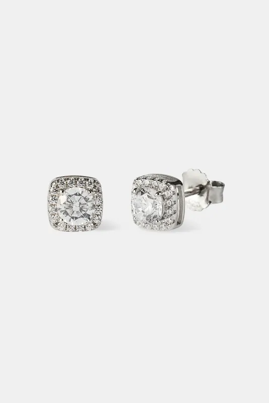 Iced Cluster Stud Earrings White