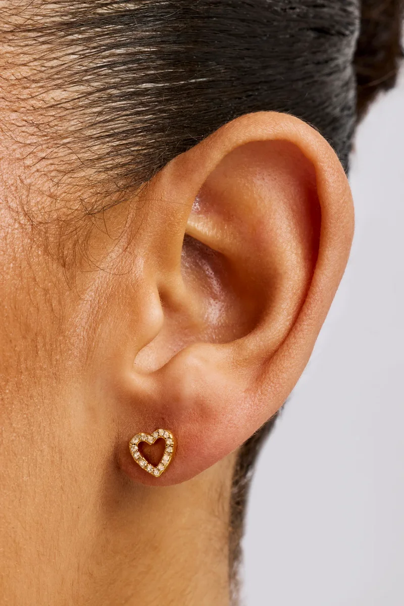 Iced Heart Outline Stud