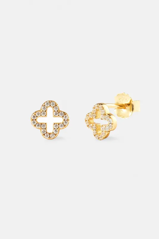 Iced Motif Outline Stud Earrings