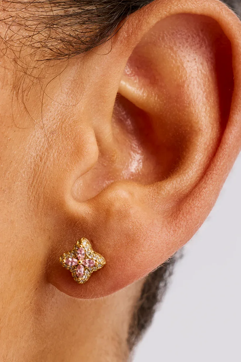 Iced Pink Floral Stud