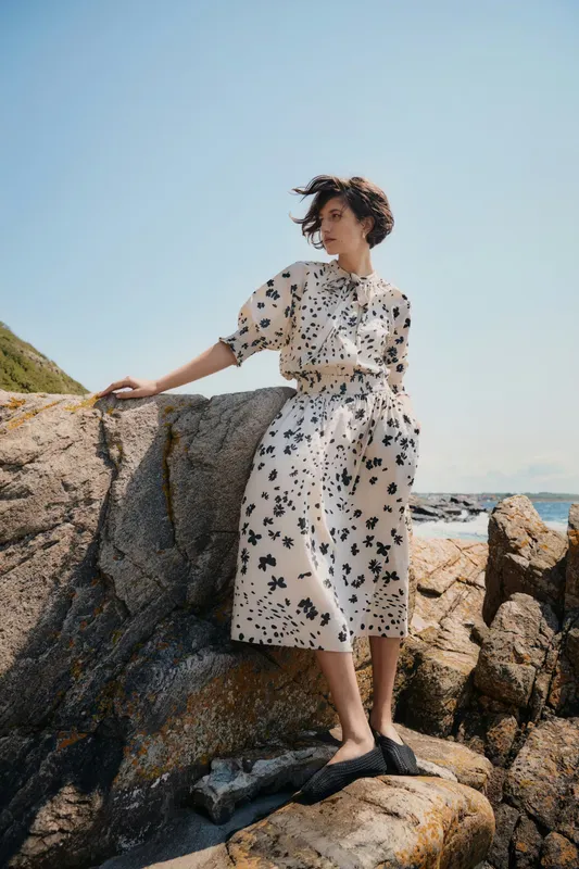 Ivory Abstract Floral Midi Skirt