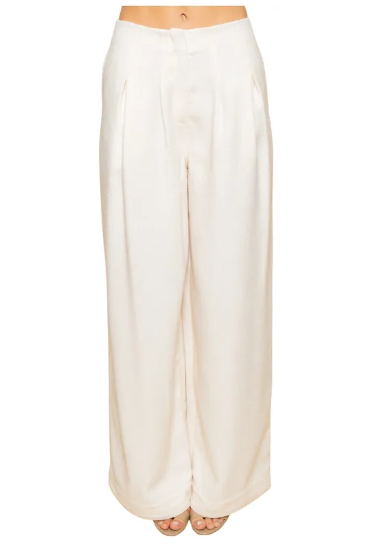 Ivory Beige Tailored Wide-leg Trousers