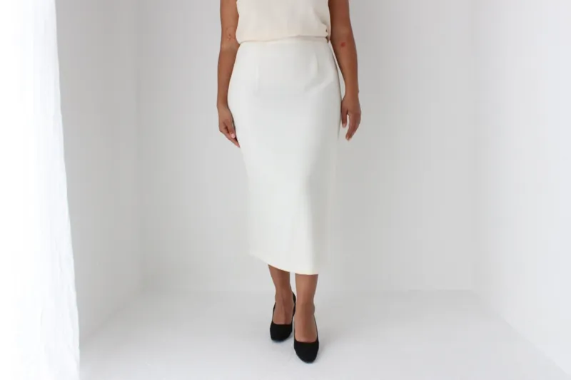 Ivory Crepe Minimal Column Skirt