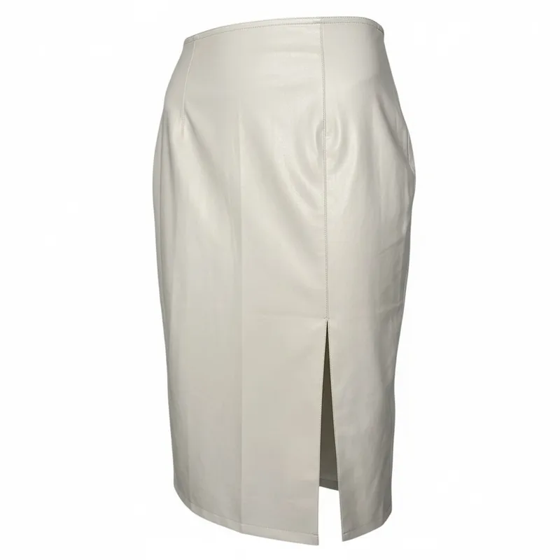Ivory Faux Leather Midi Skirt 30769
